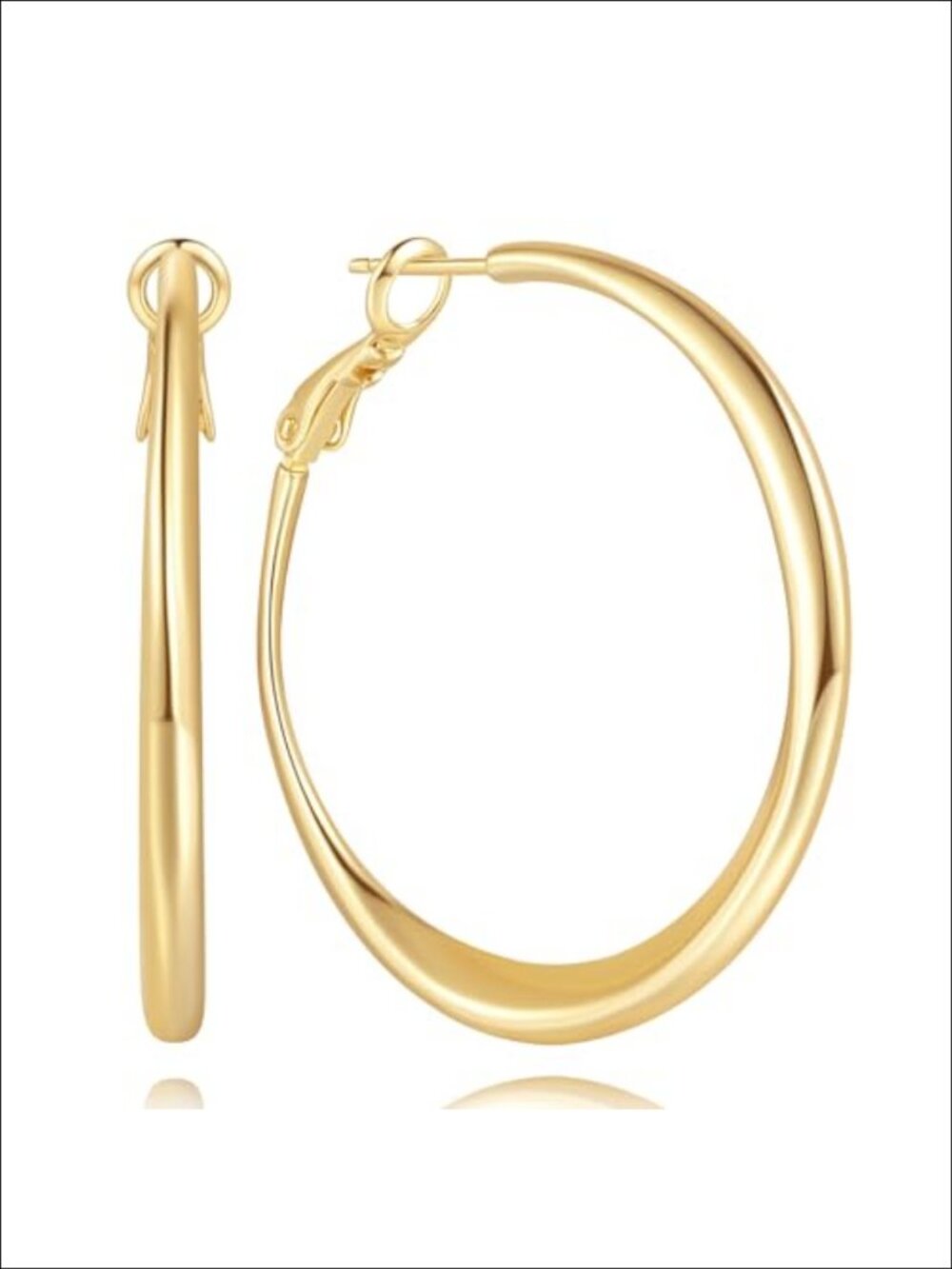 14k Gold Plated Hoop Earrings for Women 35mm Hinged Hoop